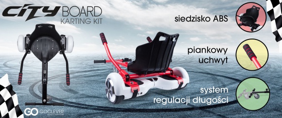 CITY BOARD Karting Kit – zmień deskorolkę w gokarta! Styl życia, LIFESTYLE - Goclever CITY BOARD Karting Kit, to nakładka która pozwala w prosty sposób przekształcić klasyczną samobalansującą deskorolkę elektryczną w niezwykle stabilnego i łatwego do prowadzenia gokarta.